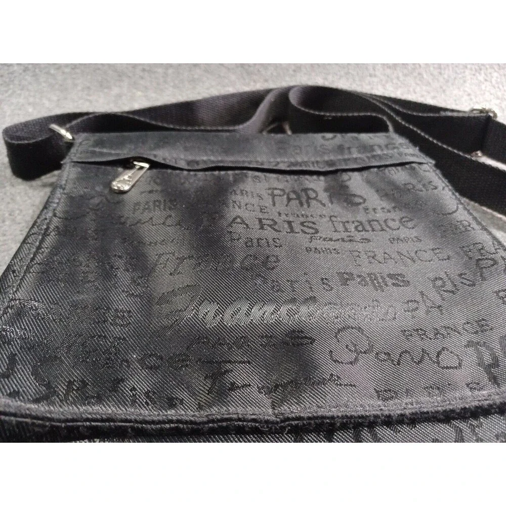 Tour Paris France All Black All Over Print Black Shoulder Sling Purse Adjustable